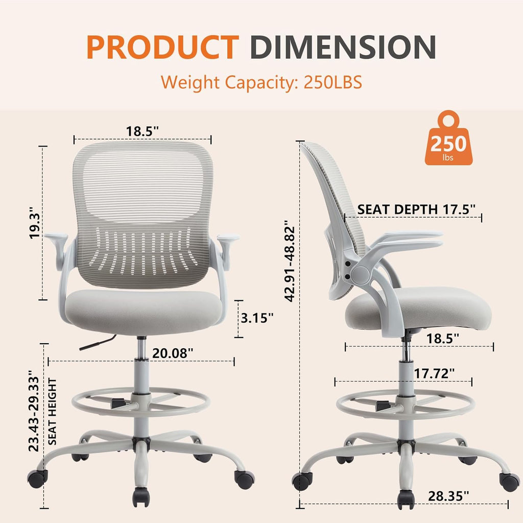 Drafting Chair with Flip-up Arms and Adjustable Foot-Ring J22014