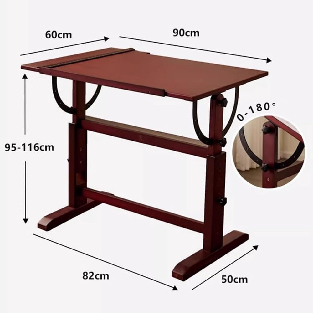 Height and Angle Adjustable Drawing Table with Tilting Magnifying Tabletop and T-square L2132