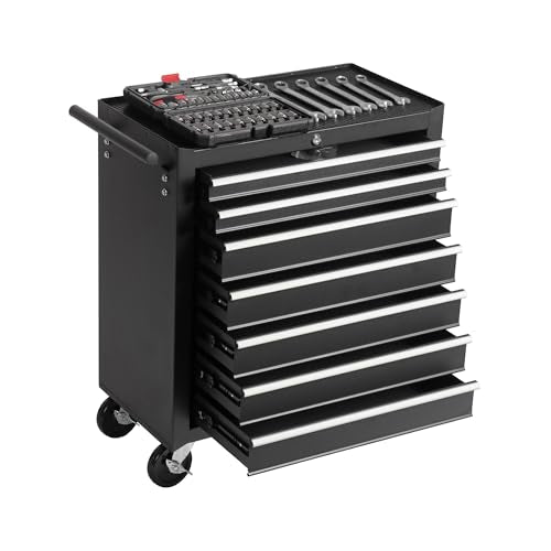 Black 7-Drawer Rolling Steel Tool Chest with Wheels F260996