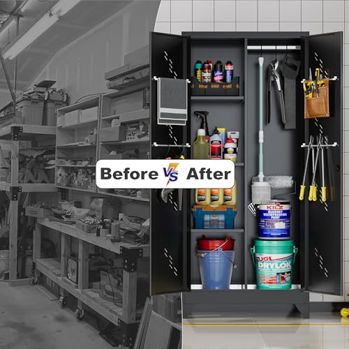 71" Metal Storage Cabinet with Lock & Hanging Rods Q7296