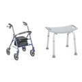 4 Wheel Steel Rollator Walker with Seat, Blue & Raised Toilet Seat with Removable Padded Arms S56492