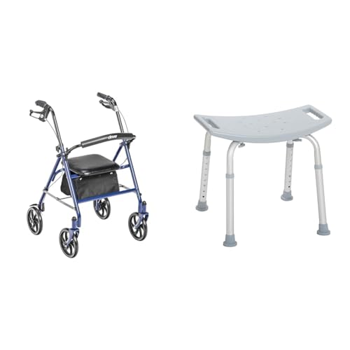 4 Wheel Steel Rollator Walker with Seat, Blue & Raised Toilet Seat with Removable Padded Arms S56492