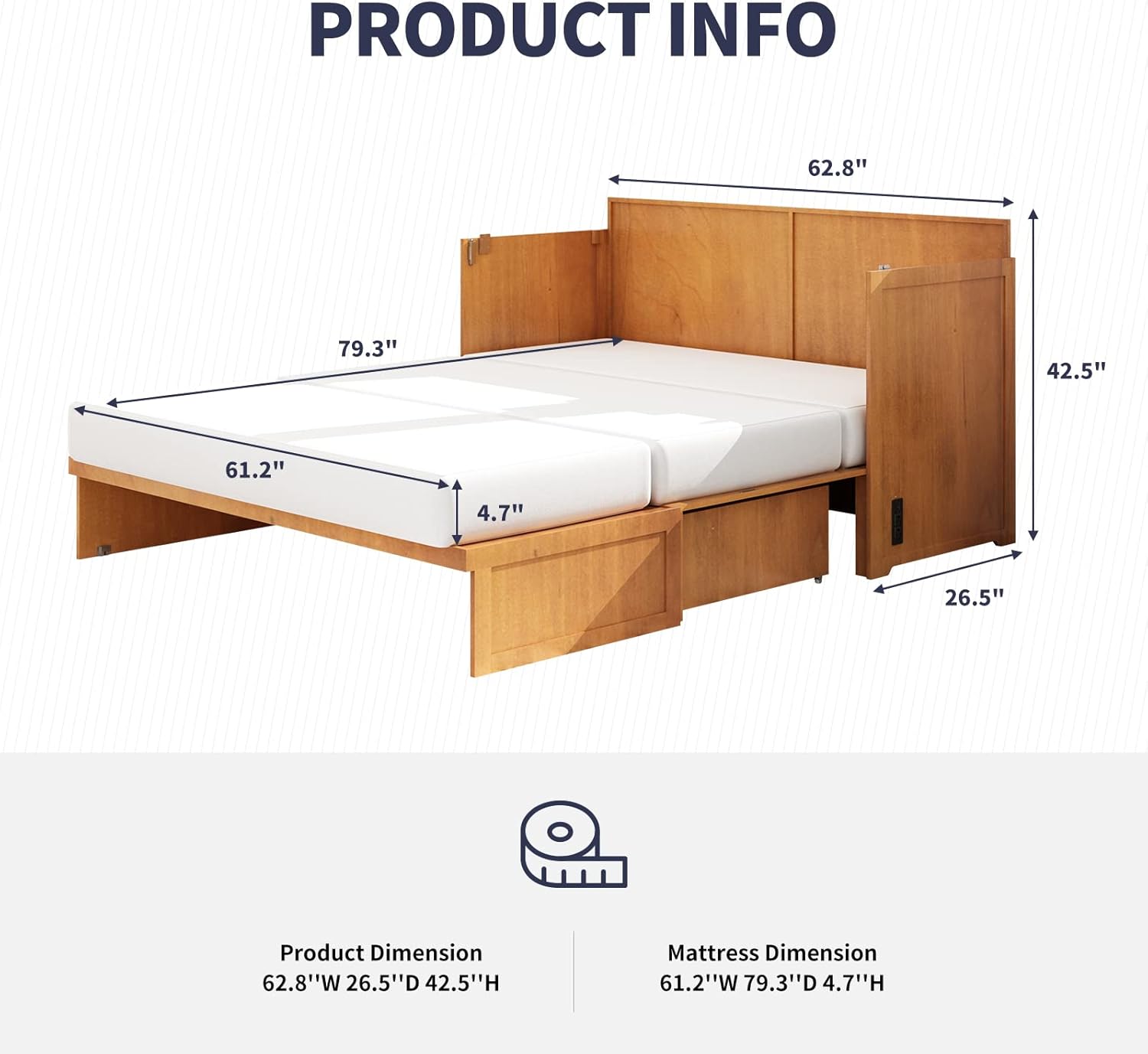 Cherry Murphy Cabinet Bed with Built-in USB Power Strip & 2 Drawers Z938173