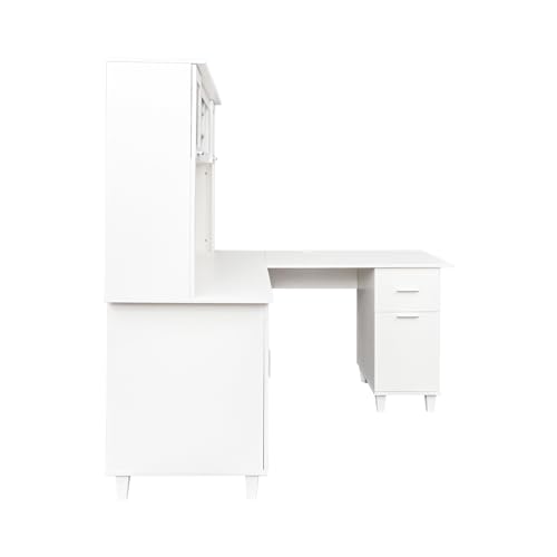 White Corner Desk with Drawers and Shelves L8599