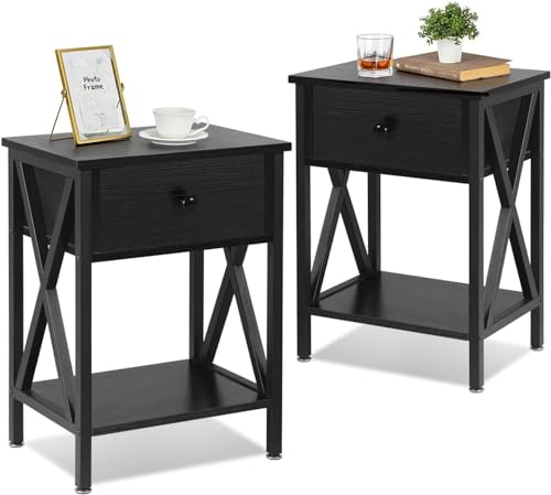 Dark Black End Side Table with Cabinet X7225