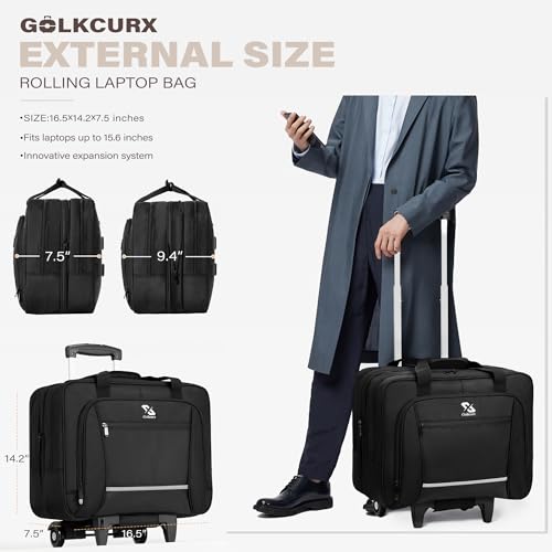 Black Rolling Laptop Bag with Wheels E409