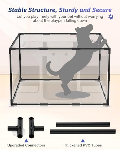 Gray 43x43x26 Inches Portable Dog Playpen with Top Cover T65543