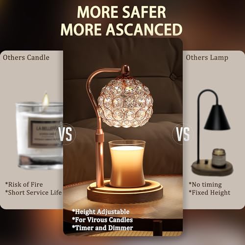 Candle Warmer Lamp with Timer, Adjustable Height, Dimmable, Natural Wood Base G9781