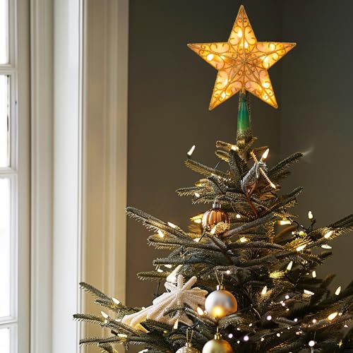 Gold Glitter Star Tree Topper with 10 Lights E237274