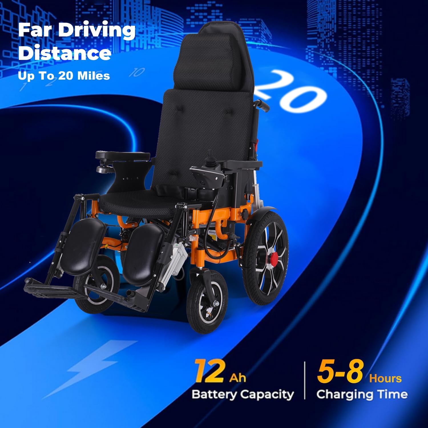 Lightweight Foldable 20" Seat Width All Terrain Motorized Wheelchair T7371
