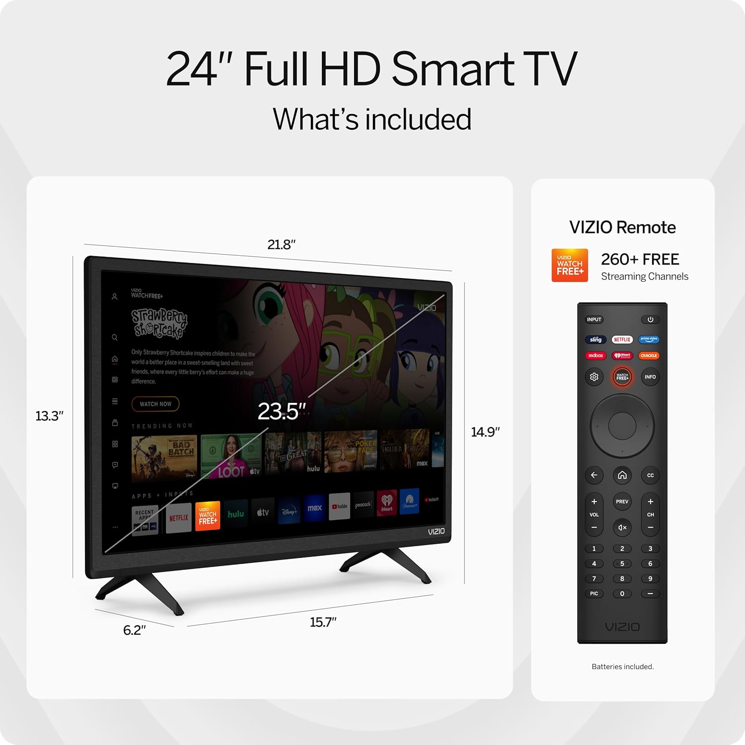 24-inch 1080p Smart TV and 2.1 Channel Sound Bar with Wireless Subwoofer Home Theater System W374