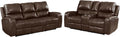Brown Leather Power Reclining Sofa and Loveseat Set U818222