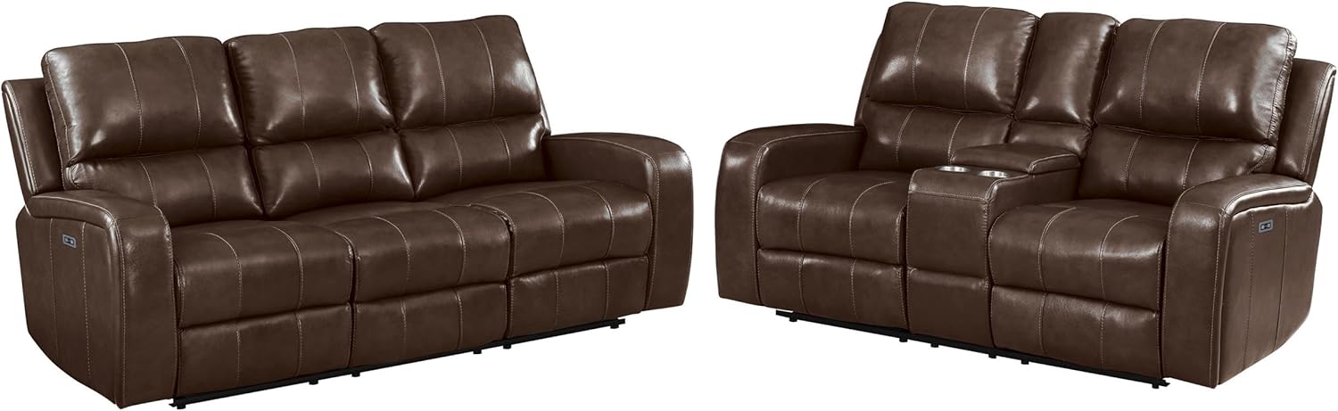 Brown Leather Power Reclining Sofa and Loveseat Set U818222