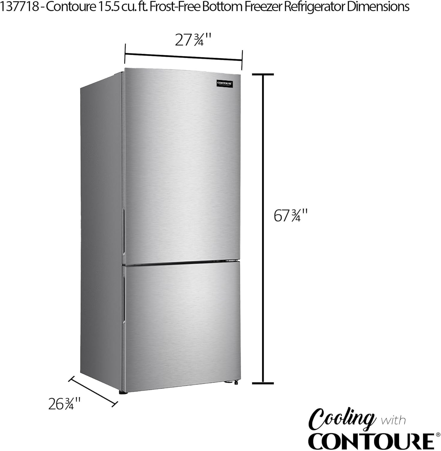 15.5 cu.ft. Stainless Steel Bottom Freezer Refrigerator U714439