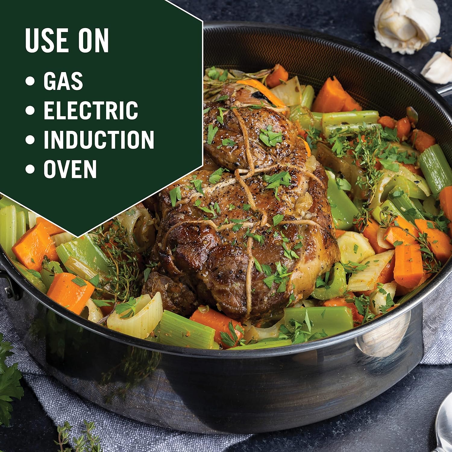 7-Quart Saute Pan and 12-Inch Frying Pan with Lid Set, Hybrid Nonstick Stainless Steel D633