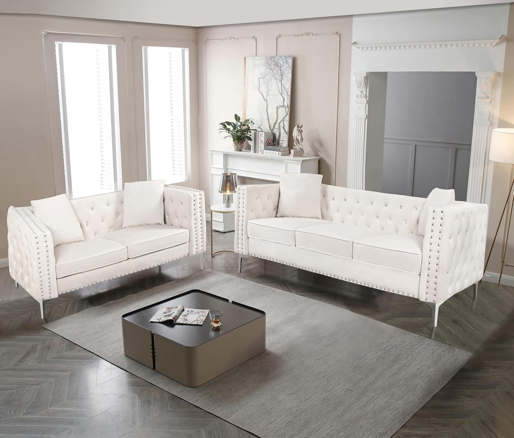 Beige Velvet Sofa and Loveseat Set S5592