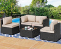 5 Pieces PE Wicker Outdoor Sectional Sofa with Glass Coffee Table K5411