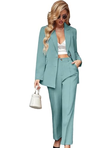 2 Piece Blazer Set Button Front Long Sleeve Blazer and Pants Solid Suits Set B870182