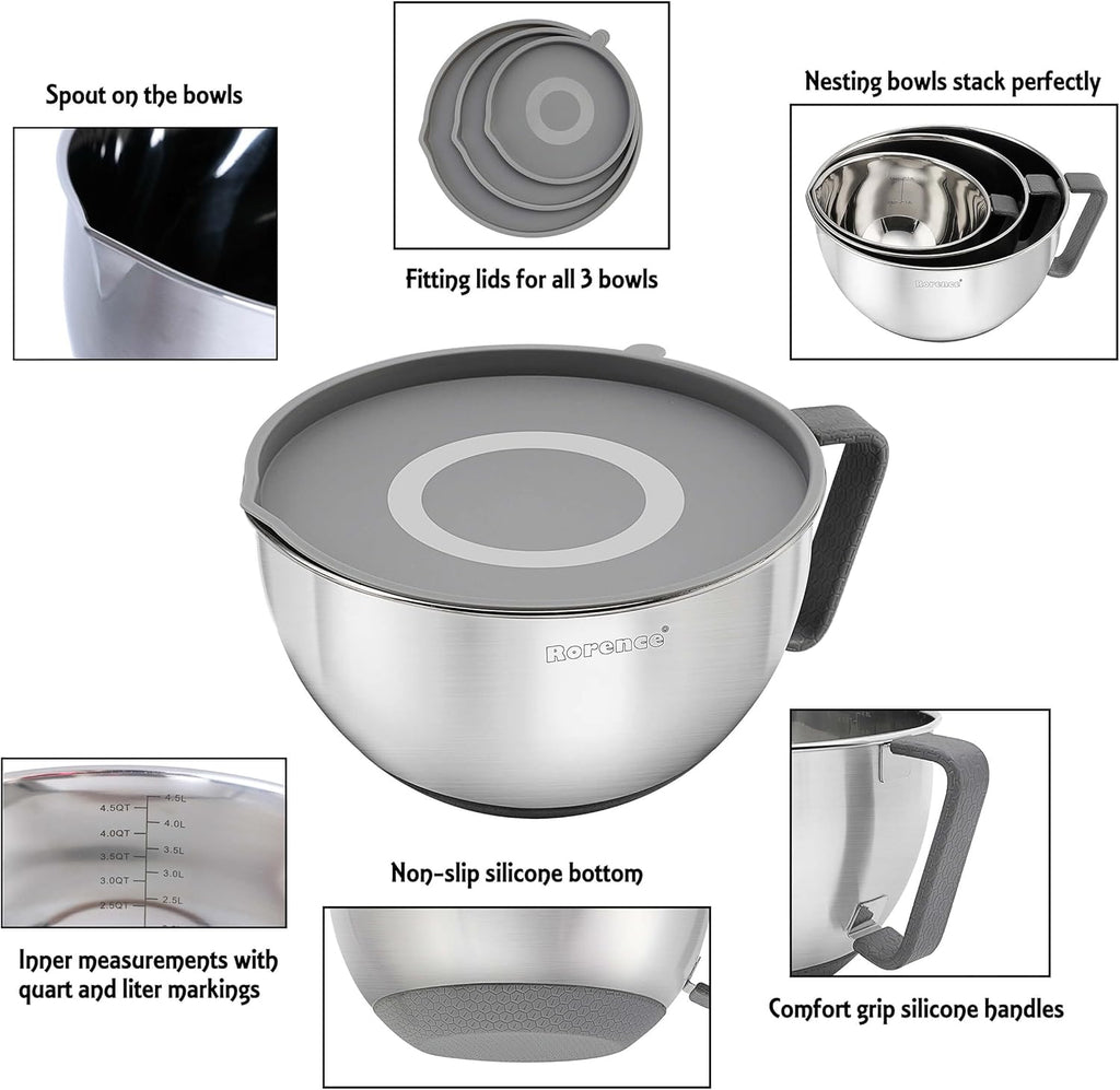 Stainless Steel Non-Slip Mixing Bowls Set of 3 K805