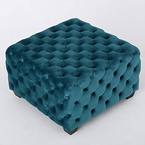 Dark Teal Velvet Ottoman N373330