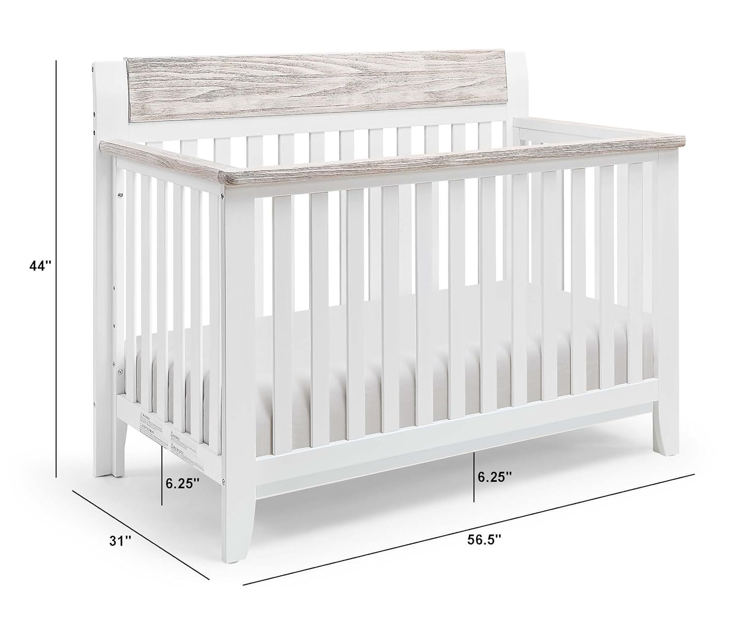 White and Wire Brushed Wood 4 in 1 Convertible Crib L2431