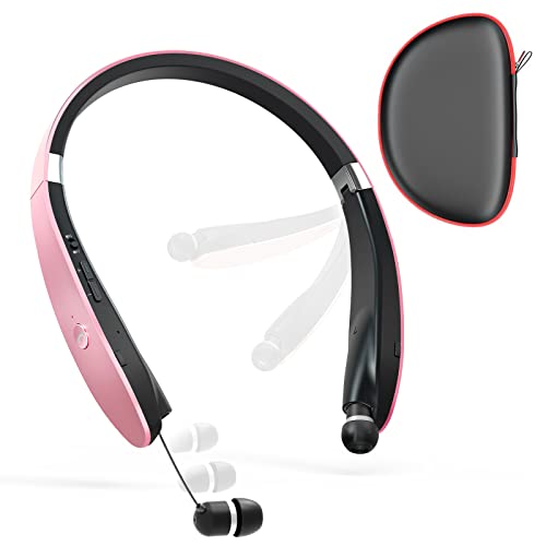 Black Foldable Wireless Neckband Headphones with Retractable Earbuds Q842