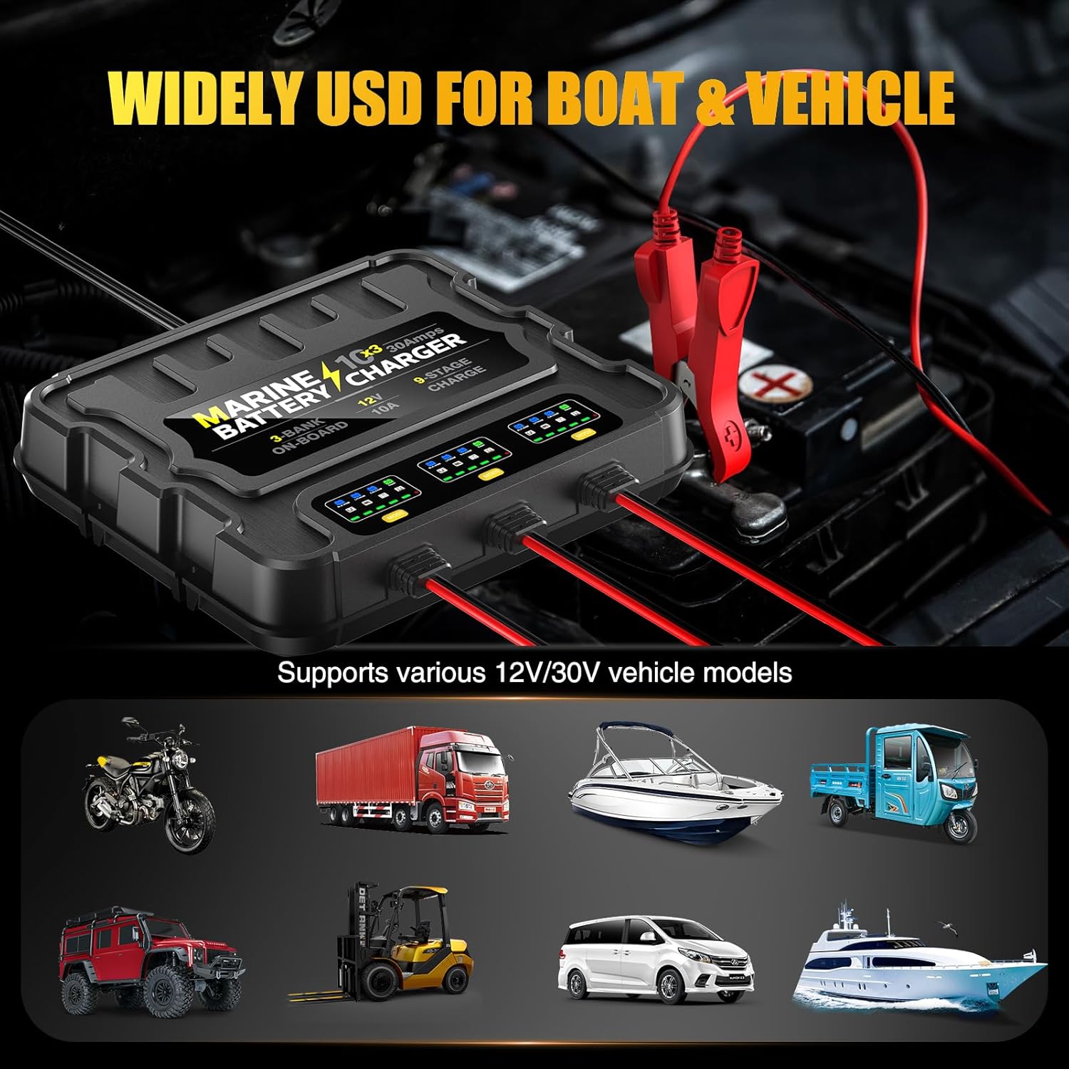 12V 30A Smart Waterproof Onboard Boat Battery Charger J445241