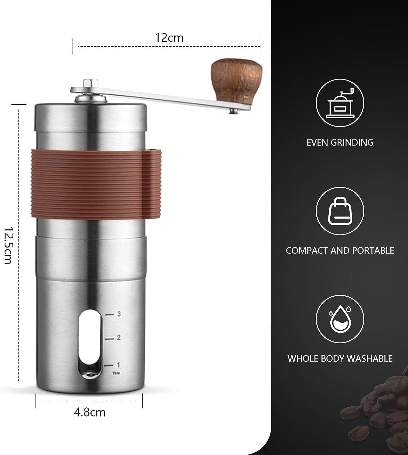 Brown Stainless Steel Manual Ceramic Burr Coffee Grinder W277