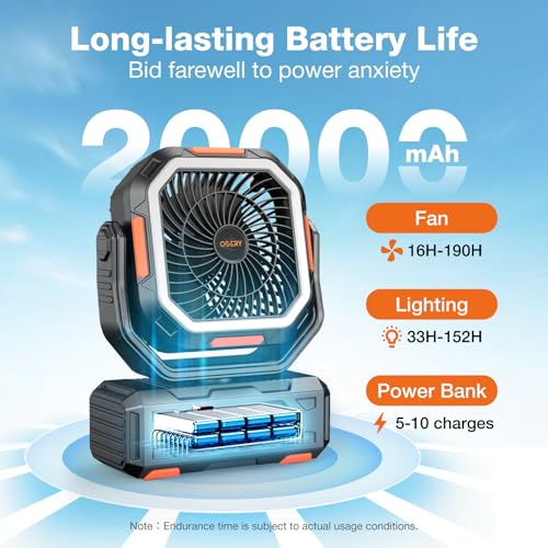 Portable Rechargeable Camping Fan with 20000mAh Battery T6393