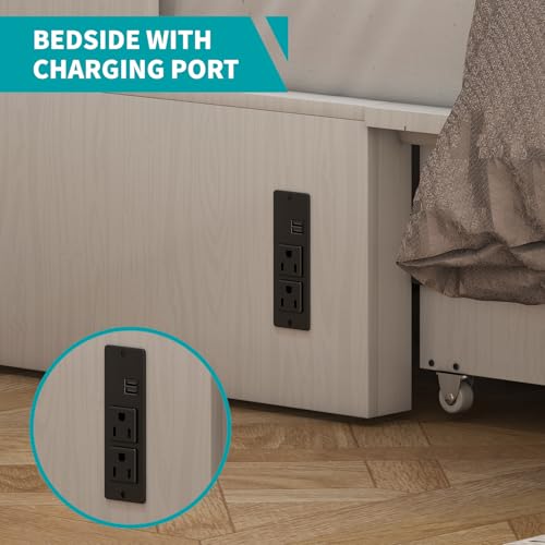 Queen Murphy Bed with Charging Station and Storage Drawers White P130