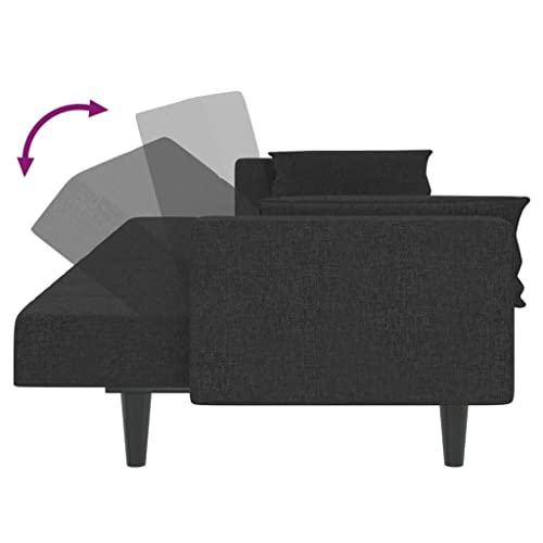 2-Seater Black Fabric Convertible Sleeper Sofa Bed with Two Pillows W50551