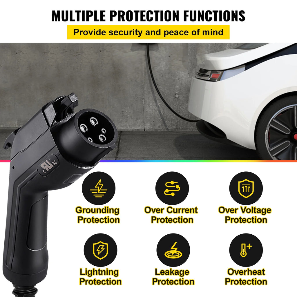 16 Amp 110V-240V Portable Electric Vehicle Charger with 25 ft Charging Cable D54084