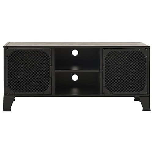 Gray Metal and MDF TV Stand with Mesh Doors and Shelf O4141