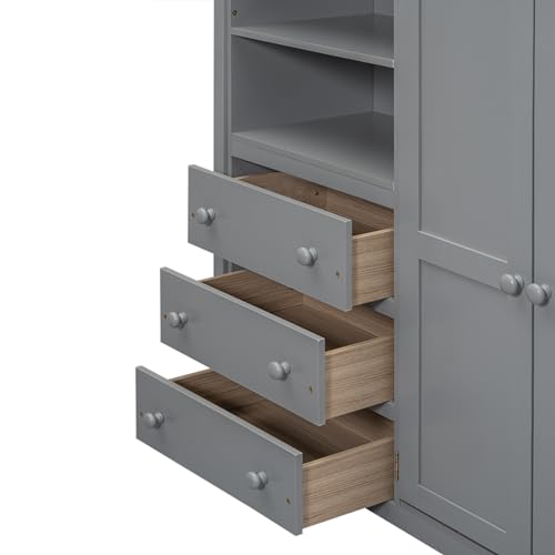 White Solid Wood Full Size Loft Bed with Desk and Drawers G222837