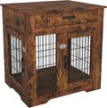 Rustic Brown Dog Crate End Table with Drawer, Double Doors, 29.92in W x 24.8in D x 30.71in H C562