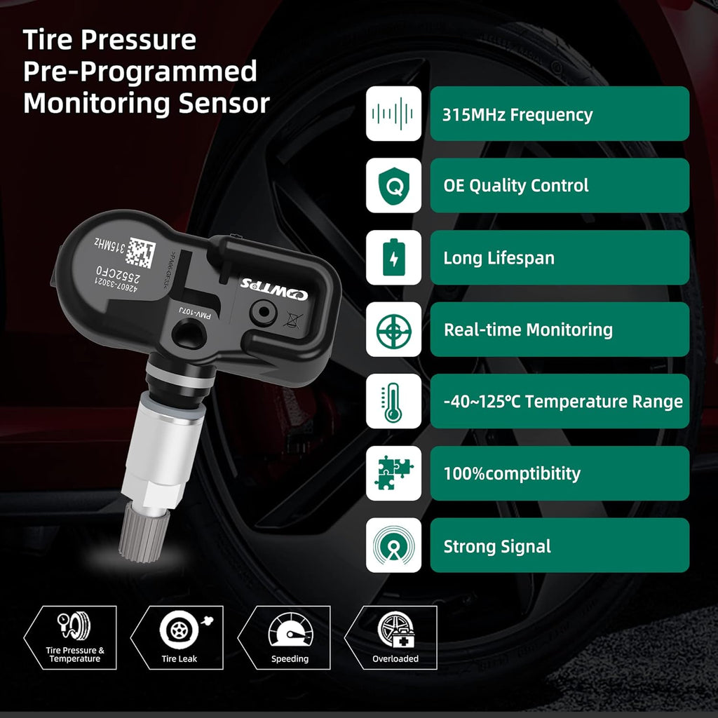 4-Pack 315MHZ Tire Pressure Monitor Sensor U491985