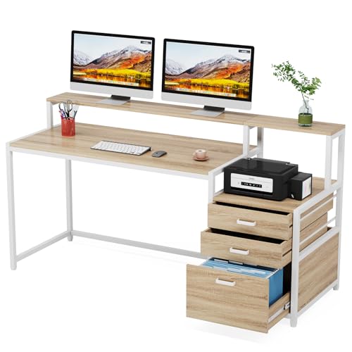 63 Inch Computer Desk with File Drawer Cabinet and Monitor Stand D382391