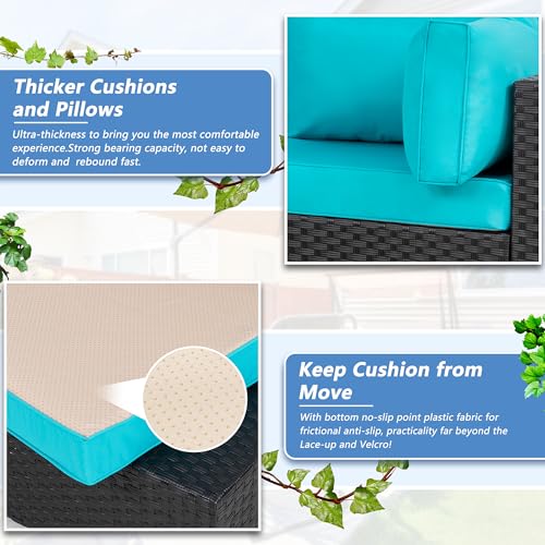 5 Pieces PE Wicker Outdoor Sectional Sofa with Glass Coffee Table K5411