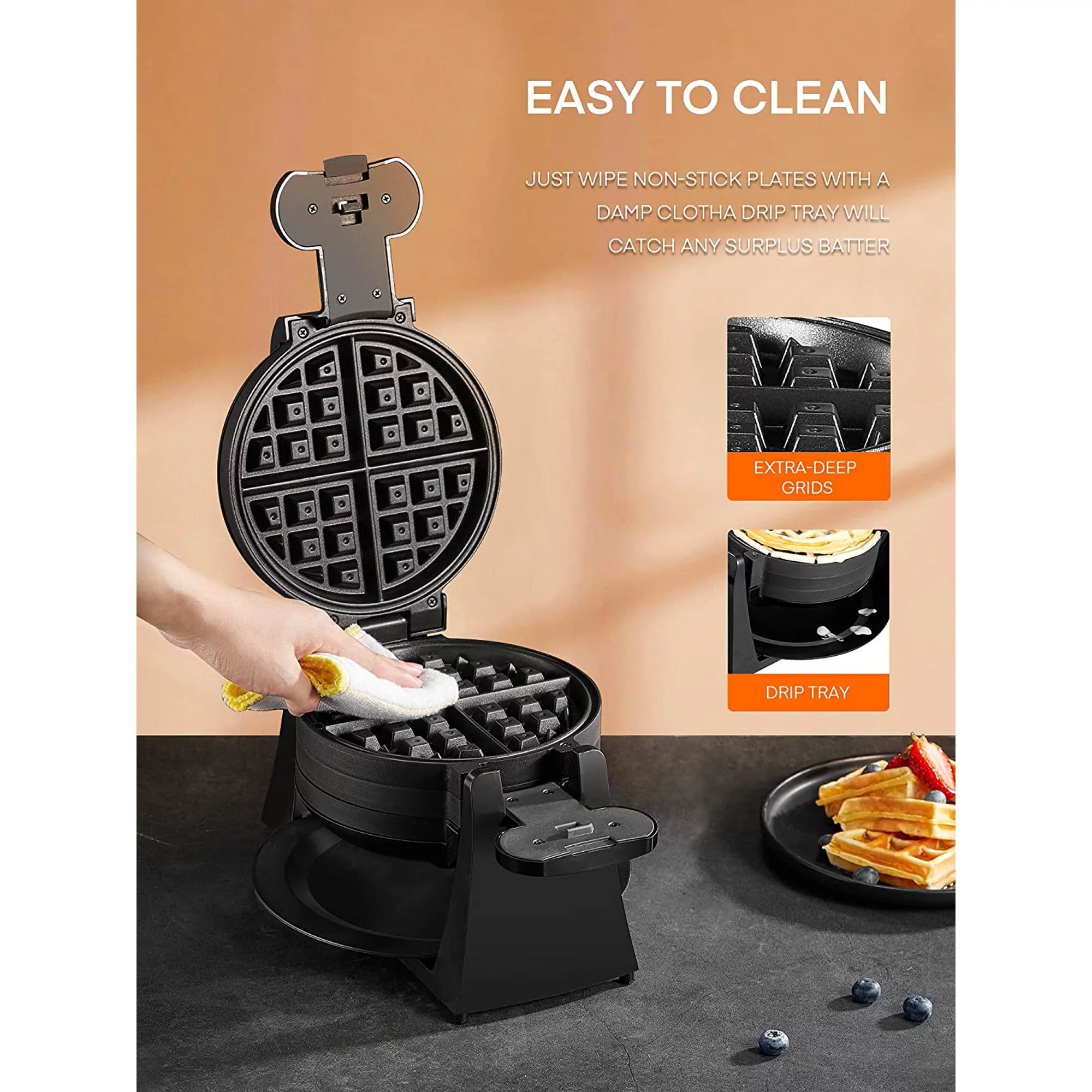 Black 8-Slice Nonstick Waffle Maker K195