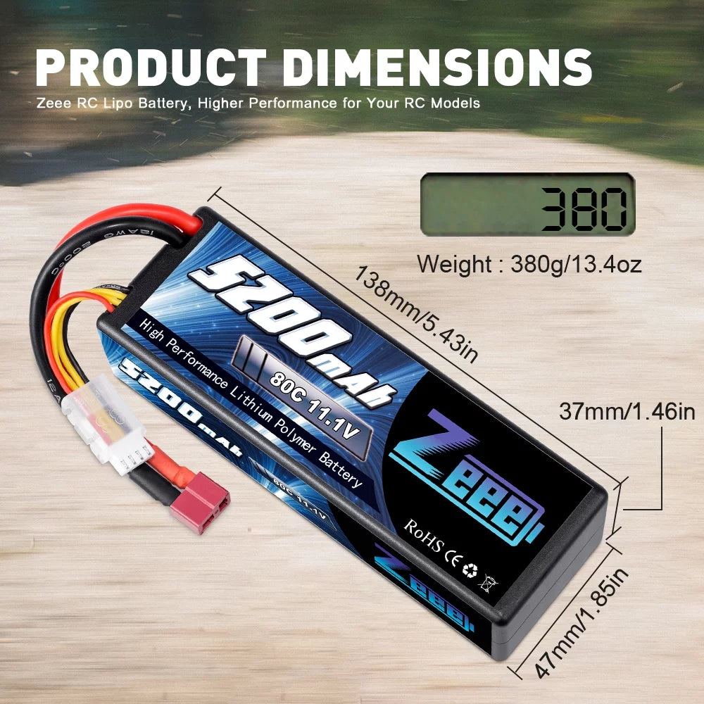 11.1V 80C 5200mAh 3S Lipo Battery with Deans Connector Hardcase (2 Packs) G2193