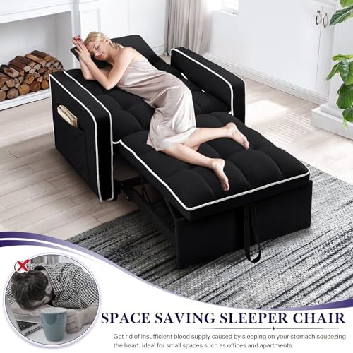 Beige Velvet Convertible Sleeper Chair Bed R9772