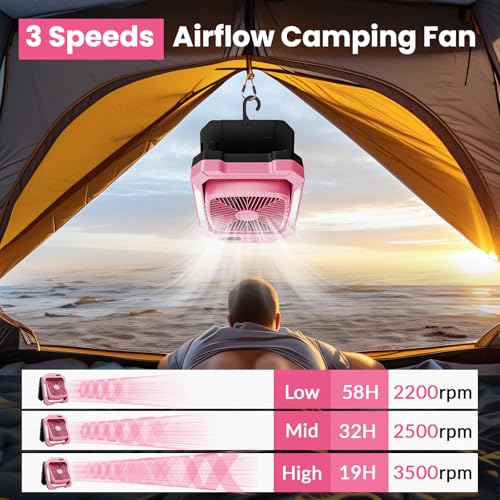 26800mAh Rechargeable Portable Fan with Detachable Solar Panel, LED Lantern, 3 Speed, Timer, USB-C, Green N70326