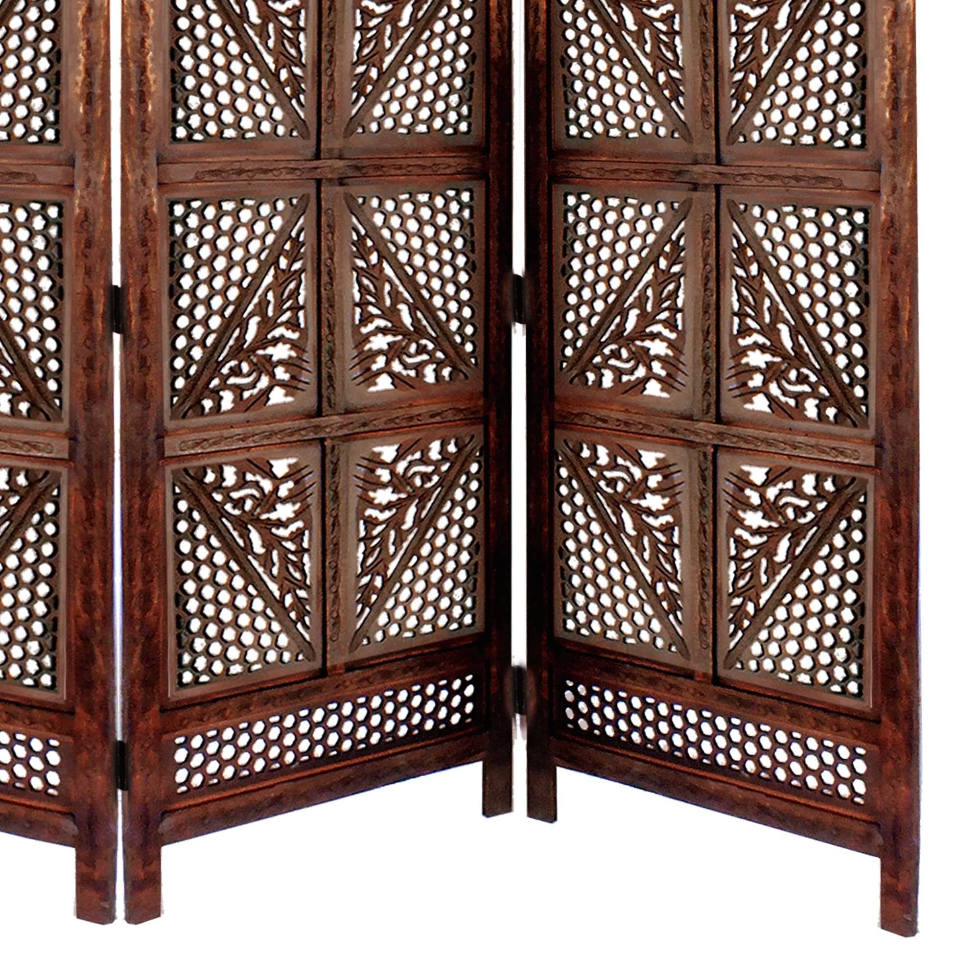 Antique Brown Four Panel Wooden Room Divider R6618