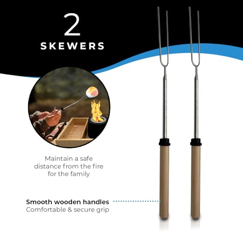Portable Smores Maker Kit with Pine Wood Tray, Alcohol-Powered Concrete Fire Pit Bowl, 2 Roasting Sticks B9971