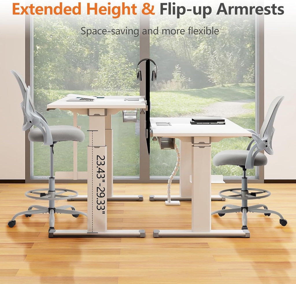 Drafting Chair with Flip-up Arms and Adjustable Foot-Ring J22014