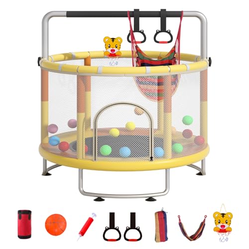 55" Small Trampoline with Enclosure Net and Basketball Hoops L61093