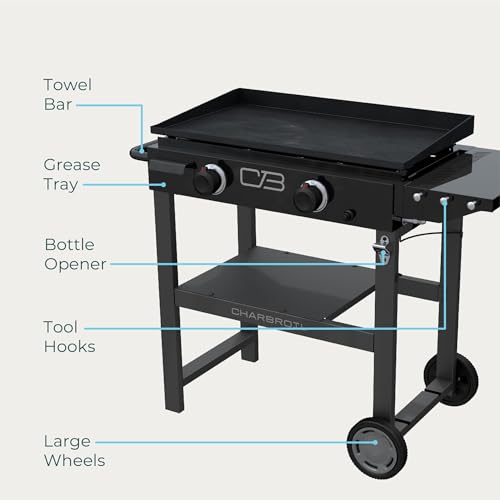 28" Propane Gas Griddle with Cart 2 Burner Flat Top Grill, Black G3014