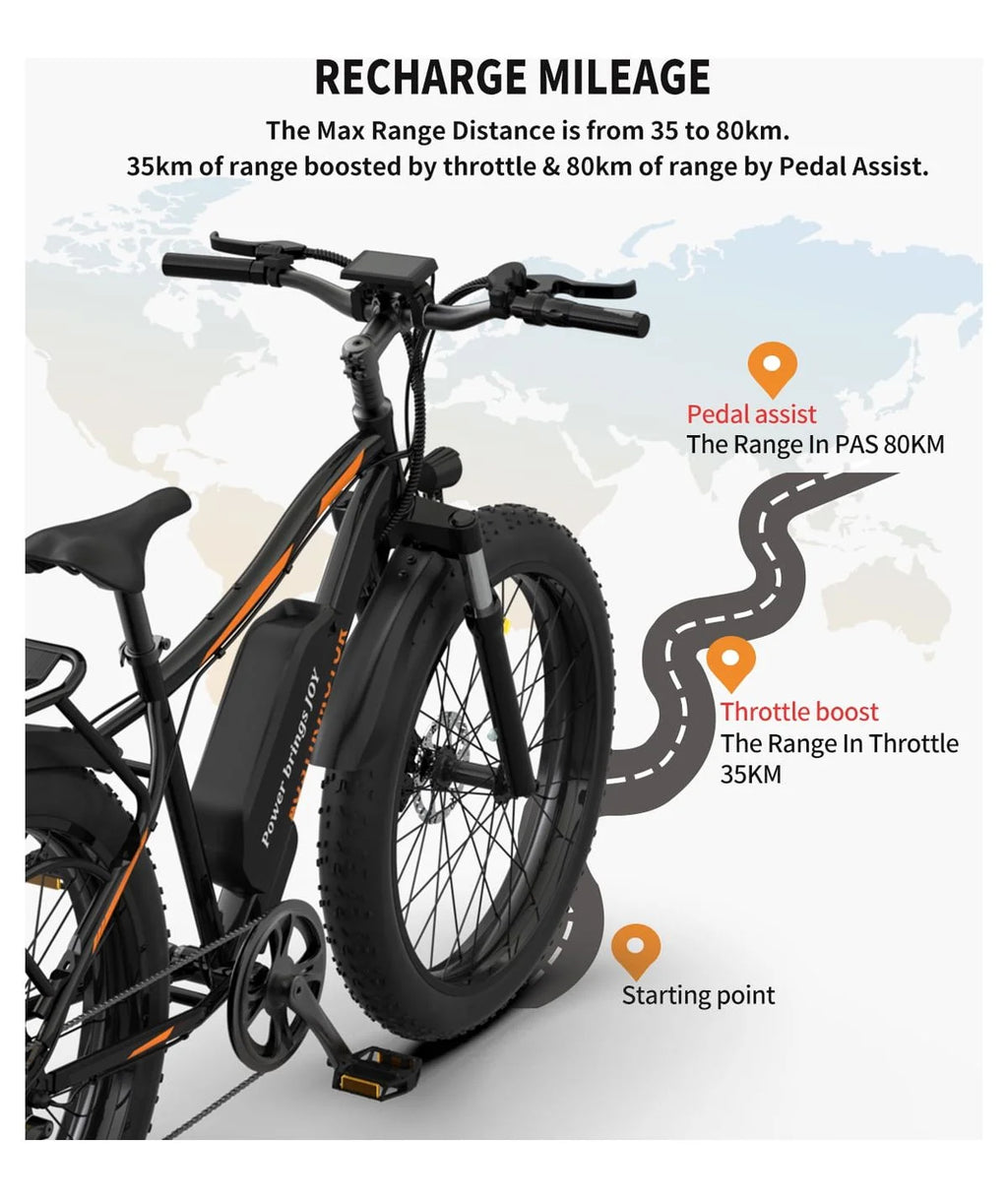 26" 4.0 inch Fat Tire Electric Mountain Bike with Removable Lithium Battery H100