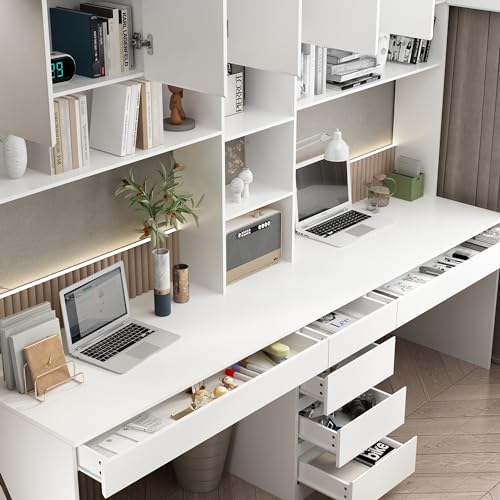 White 94.5" L Computer Desk with 6 Drawers, 15 Shelves & 6 Doors L274