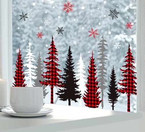 9 Sheet Christmas Window Clings Snowy Forest Trees Double-Sided Reusable Winter Window Decals D829822
